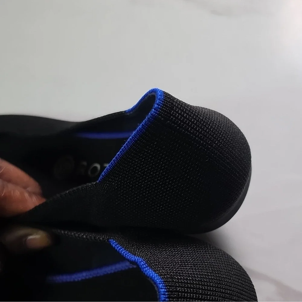 Rothy's Women's Black Knit Slip-On Ballet Flats Round Toe Blue Trim Comfort 10